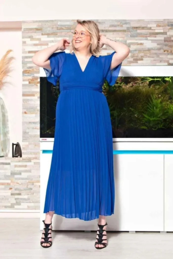 Robe longue plissée - Bleu